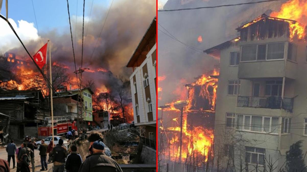 Artvin’in Yusufeli ilçesinde feci yangın! 60’a yakın eve sıçrayan yangın kontrol altına alındı