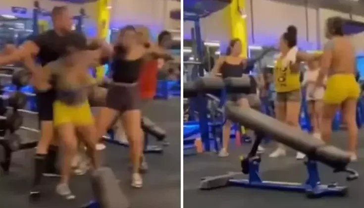 İki kadın arasında egzersiz aleti yüzünden çıkan kavga spor salonunu savaş alanına çevirdi